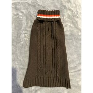 Unbranded Dog Sweater Unisex Medium Brown Cable Knit Striped Turtleneck Pet Coat